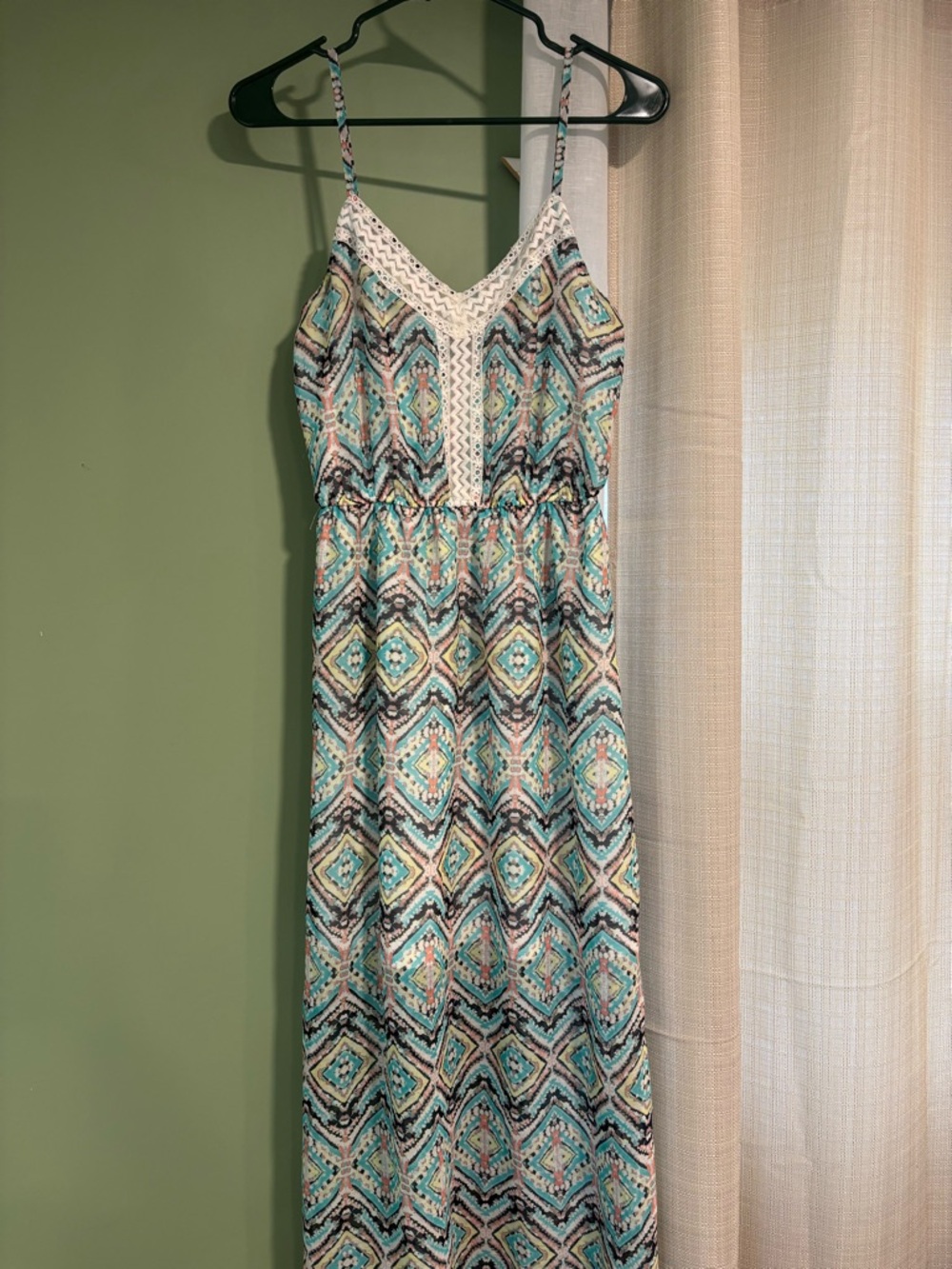 Maurices Teal and White Geo-Print Maxi Dress